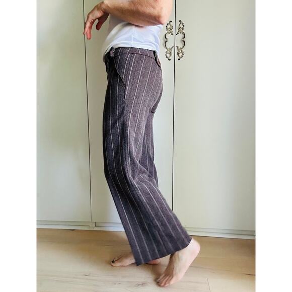 Y2K Low Rise Pinstriped Cropped Pants Brown SZ 6 Low Waist Size 30" Indie Vibes - Picture 5 of 11